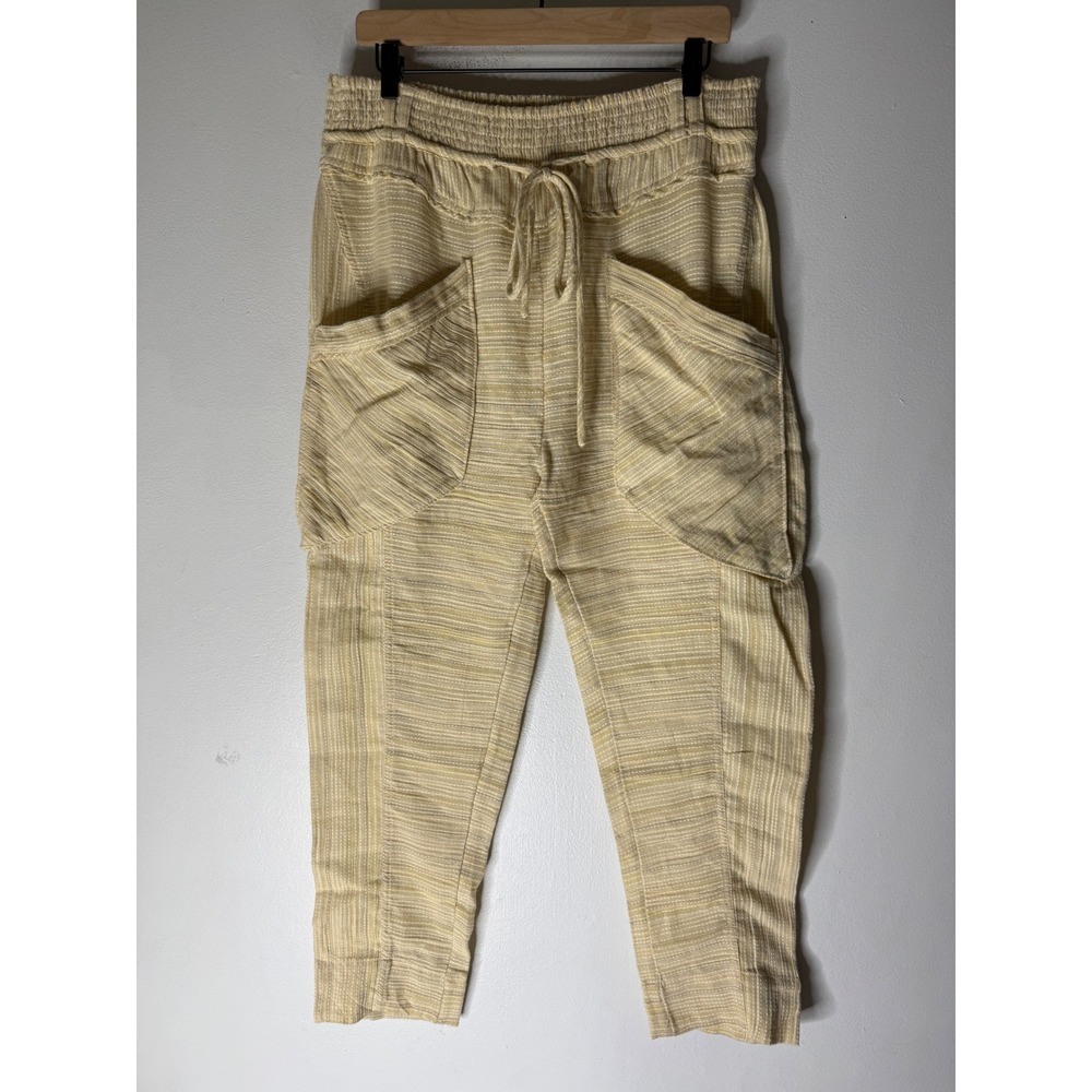 Free People Sweet Escape Pull On Pants yellow drawstring elastic waist small NWT